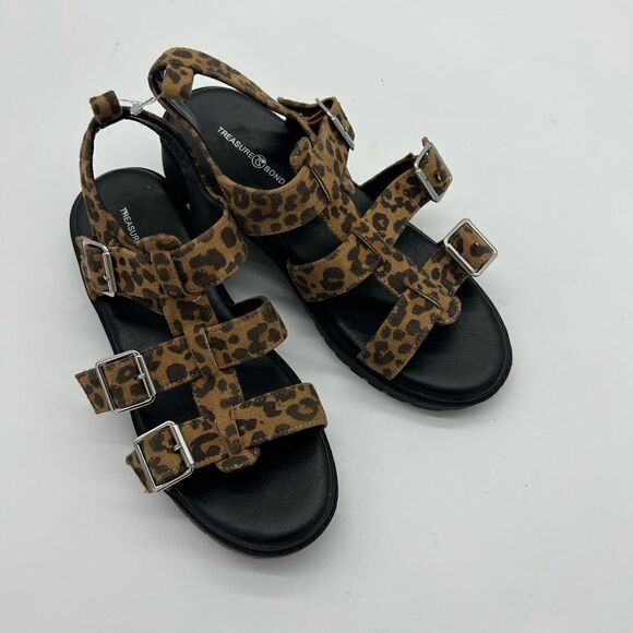 Treasure & Bond Shoes Kids' Nwob Gabrielle Strappy Sandal In Tan Leopard Print - Picture 1 of 6